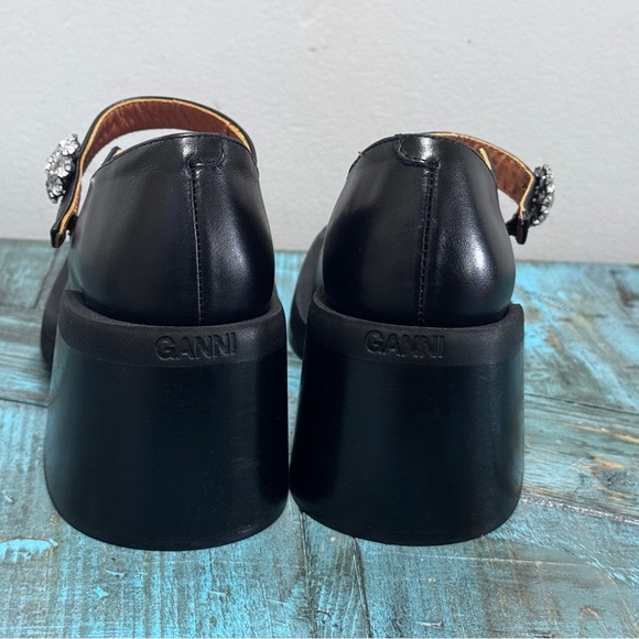 Ganni Embellished Leather Mary Jane Pumps Square Toe Chunky Size 38 = Size 8 - Picture 9 of 15